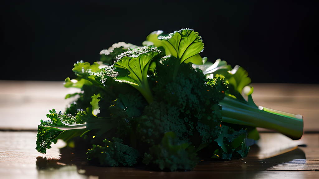 A bunch of green broccoli on a wooden table.