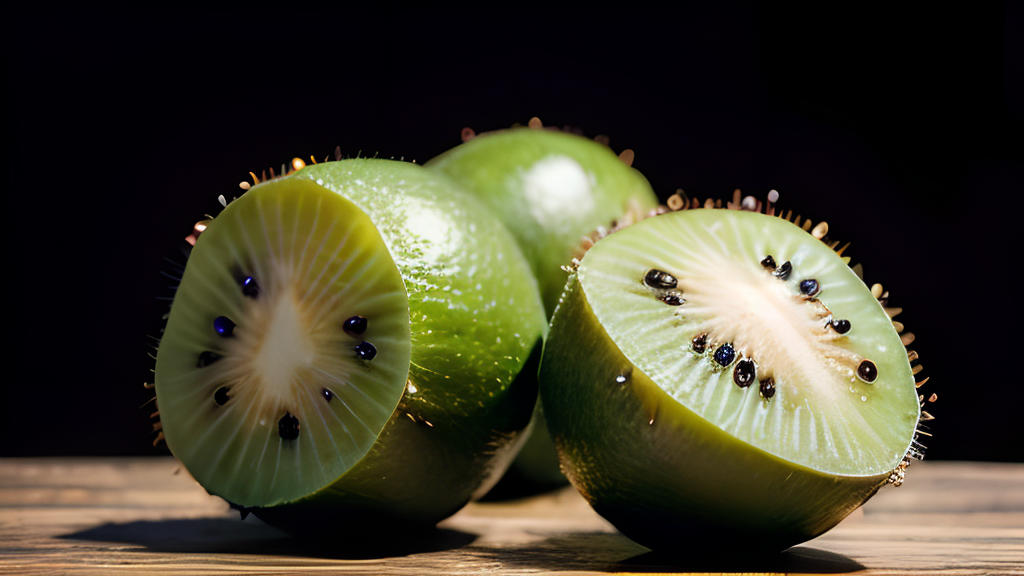 Kiwi fruit on a wooden table.