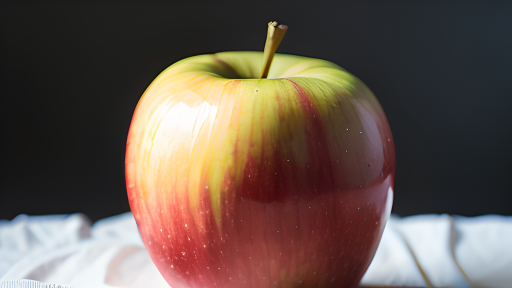 A red and yellow apple on a white cloth.