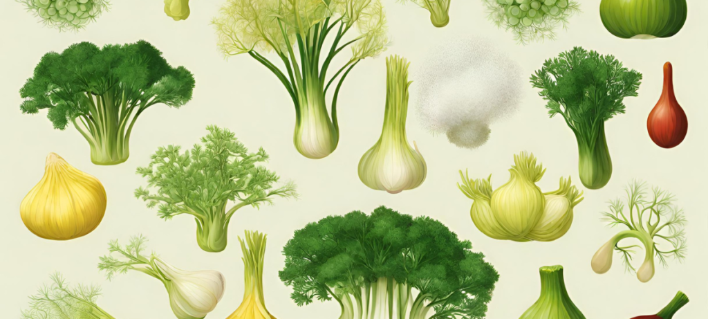 A variety of vegetables are shown on a white background.