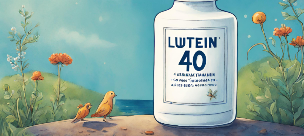 A bottle of luten 40 with birds on it.